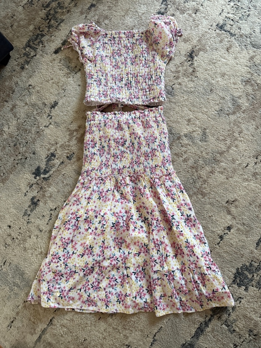 Girls Rare Editions Pink Floral Smocked Two-Piece Set